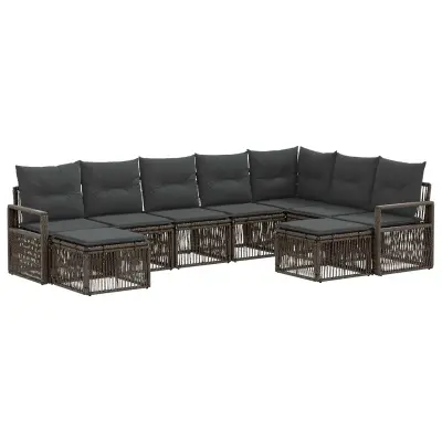 vidaXL Vrtna sedežna garnitura 9 pcs Siva poli ratan