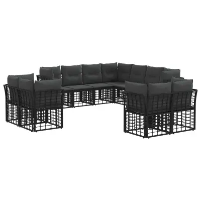 vidaXL Zunanja garnitura za sedenje 11 pcs Črna in Temno siva