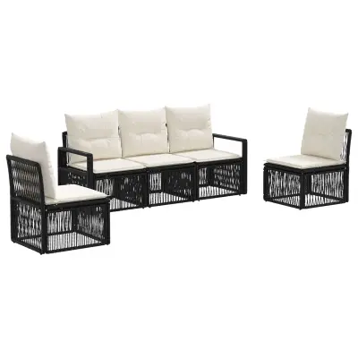 vidaXL Vrtna sedežna garnitura 5 pcs Črna poli ratan