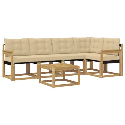 vidaXL Zunanja garnitura za sedenje z blazino 6 pcs Bela in bež