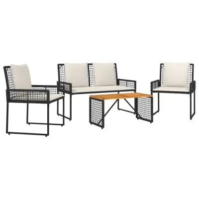 vidaXL Zunanji pohištveni set z blazino 4 pcs Črna in krem bela