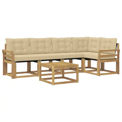 vidaXL Zunanja garnitura za sedenje z blazino 6 pcs Bela in bež