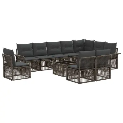 vidaXL Vrtna sedežna garnitura 11 pcs Siva poli ratan