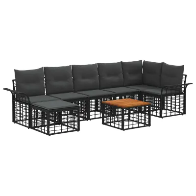 vidaXL Zunanja garnitura za sedenje 8 pcs Črna in Temno siva Poliester