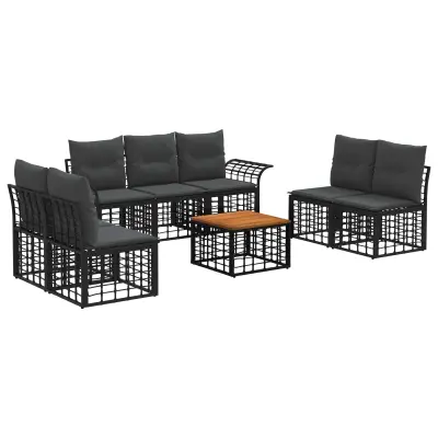 vidaXL Zunanja garnitura za sedenje 8 pcs Črna in Temno siva Poliester