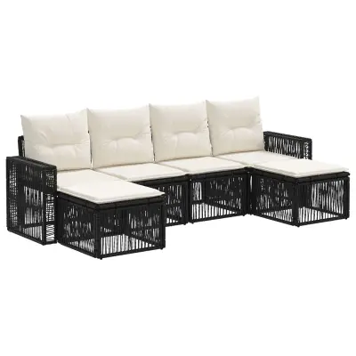 vidaXL Vrtna sedežna garnitura 6 pcs Črna in krem bela poli ratan