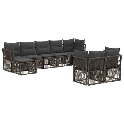vidaXL Vrtna sedežna garnitura 9 pcs Siva poli ratan
