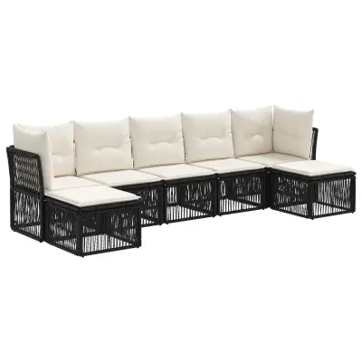 vidaXL Vrtna sedežna garnitura 7 pcs Črna poli ratan