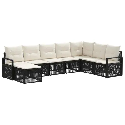 vidaXL Vrtna sedežna garnitura 8 pcs Črna poli ratan
