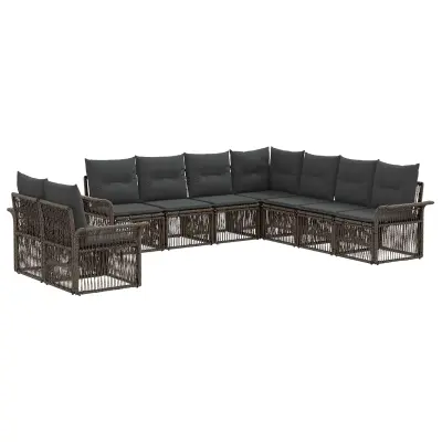 vidaXL Vrtna sedežna garnitura 9 pcs Siva poli ratan