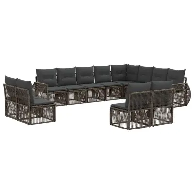vidaXL Vrtna sedežna garnitura 12 pcs Siva in temno siva poli ratan