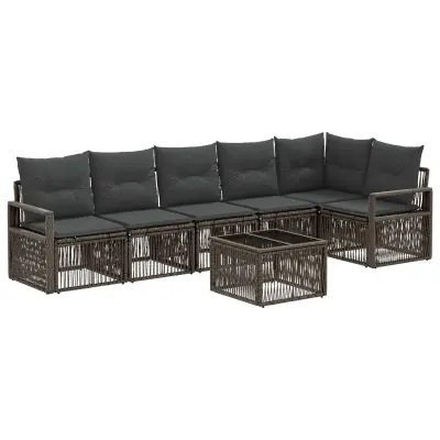 vidaXL Vrtna sedežna garnitura 7 pcs Siva poli ratan