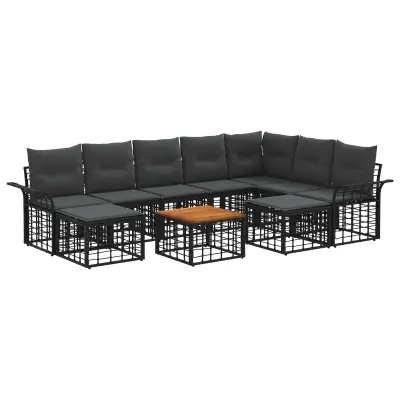 vidaXL Zunanja garnitura za sedenje 10 pcs Črna in Temno siva
