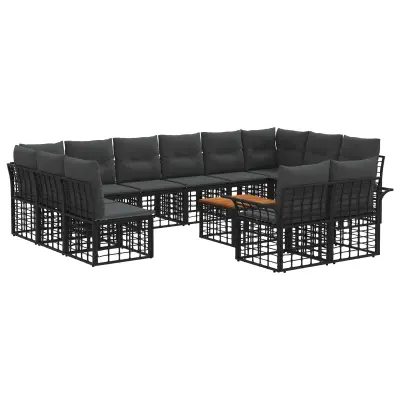 vidaXL Zunanja garnitura za sedenje 13 pcs Črna in Temno siva