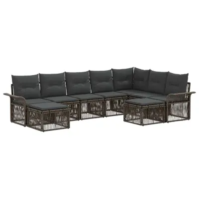 vidaXL Vrtna sedežna garnitura 9 pcs Siva in temno siva poli ratan
