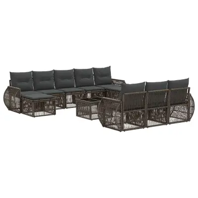 vidaXL Vrtna sedežna garnitura 11 pcs Siva in temno siva poli ratan