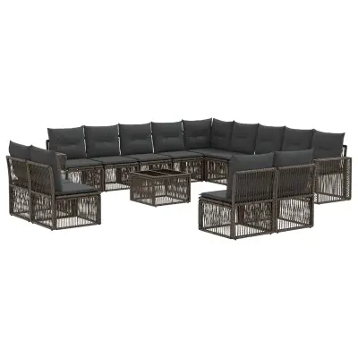 vidaXL Vrtna sedežna garnitura 14 pcs Siva in temno siva poli ratan