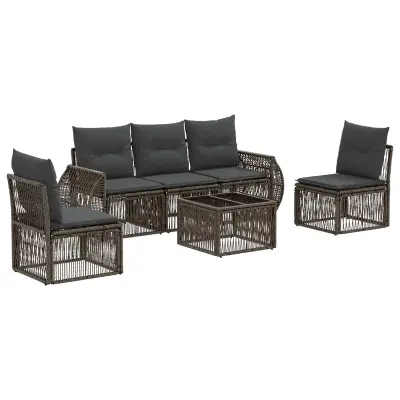 vidaXL Vrtna sedežna garnitura 6 pcs Siva in temno siva poli ratan