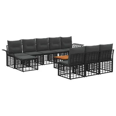 vidaXL Zunanja garnitura za sedenje 11 pcs Črna in Temno siva