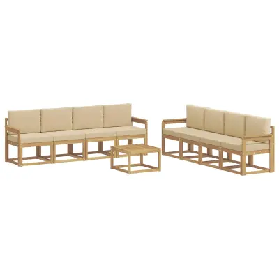 vidaXL Zunanja garnitura za sedenje z blazino 9 pcs Bela in bež