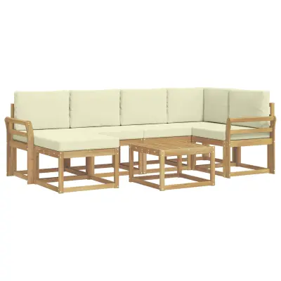 vidaXL Zunanja garnitura za sedenje z blazino 7 pcs Bela in krem