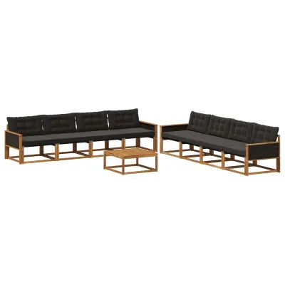 vidaXL Zunanja garnitura za sedenje z blazino 9 pcs Naravna in črna