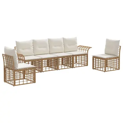 vidaXL Zunanja garnitura za sedenje 6 pcs Naravna in krem bela