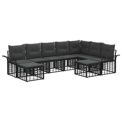 vidaXL Zunanja garnitura za sedenje 9 pcs Črna in Temno siva Poliester
