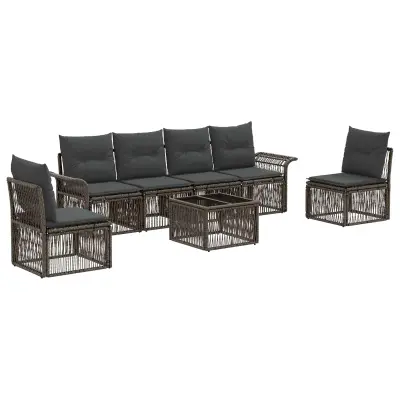 vidaXL Vrtna sedežna garnitura 7 pcs Siva poli ratan