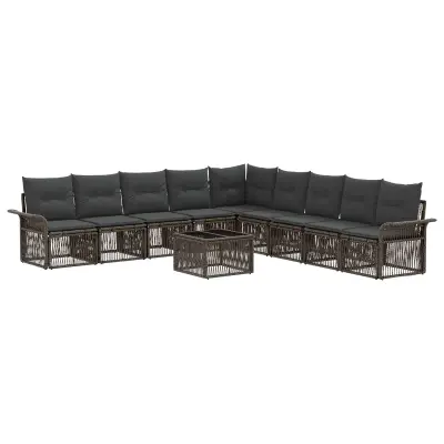 vidaXL Vrtna sedežna garnitura 10 pcs Siva poli ratan