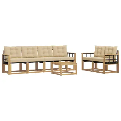 vidaXL Zunanja garnitura za sedenje z blazino 7 pcs Bela in bež