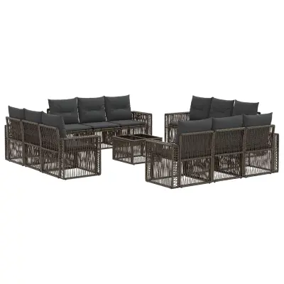 vidaXL Vrtna sedežna garnitura 13 pcs Siva in temno siva poli ratan