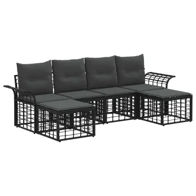 vidaXL Zunanja garnitura za sedenje 6 pcs Črna in Temno siva Poliester