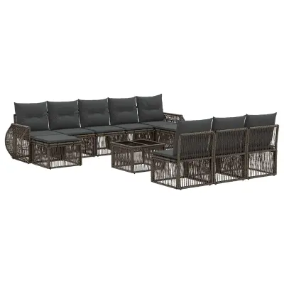 vidaXL Vrtna sedežna garnitura 11 pcs Siva in temno siva poli ratan
