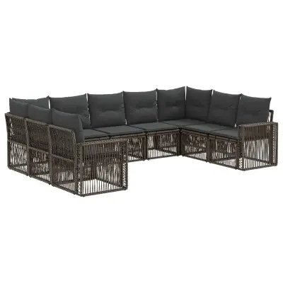 vidaXL Vrtna sedežna garnitura 9 pcs Siva in temno siva poli ratan