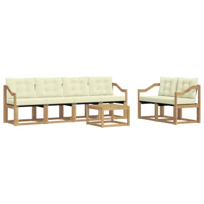 vidaXL Zunanja garnitura za sedenje z blazino 7 pcs Bela in krem