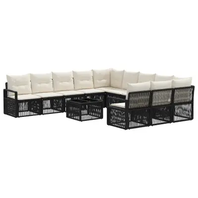vidaXL Vrtna sedežna garnitura 12 pcs Črna poli ratan