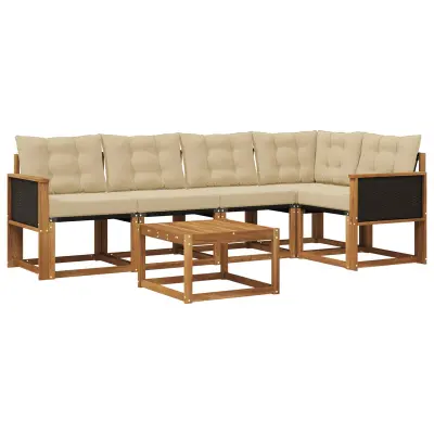 vidaXL Zunanja garnitura za sedenje z blazino 6 pcs Naravna in bež