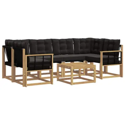 vidaXL Zunanja garnitura za sedenje z blazino 7 pcs Bela in črna