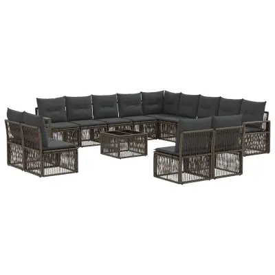 vidaXL Vrtna sedežna garnitura 14 pcs Siva poli ratan