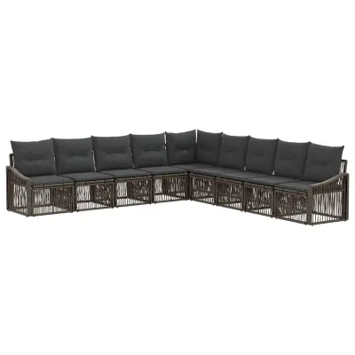 vidaXL Vrtna sedežna garnitura 9 pcs Siva poli ratan