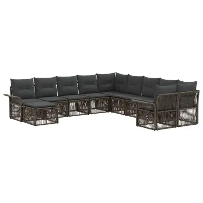 vidaXL Vrtna sedežna garnitura 11 pcs Siva in temno siva poli ratan