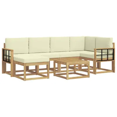vidaXL Zunanja garnitura za sedenje z blazino 7 pcs Bela in krem