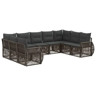 vidaXL Vrtna sedežna garnitura 9 pcs Siva in temno siva poli ratan