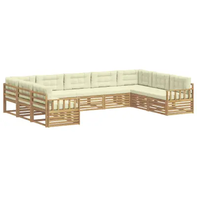 vidaXL Zunanja garnitura za sedenje z blazino 9 pcs Bela in krem