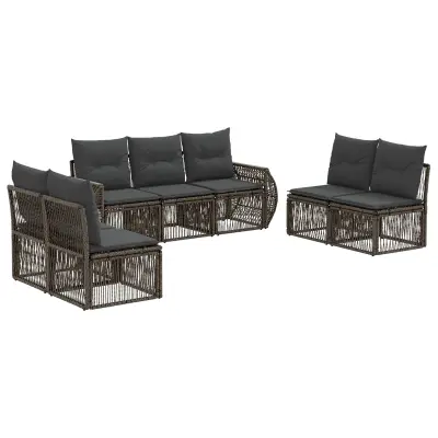 vidaXL Vrtna sedežna garnitura 7 pcs Siva in temno siva poli ratan