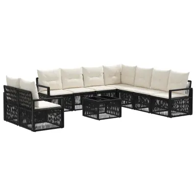 vidaXL Vrtna sedežna garnitura 10 pcs Črna poli ratan
