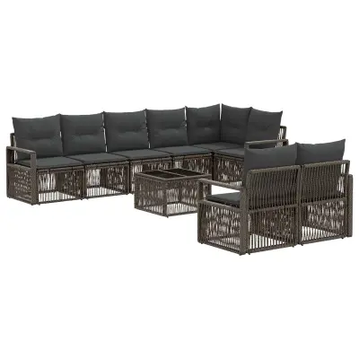 vidaXL Vrtna sedežna garnitura 9 pcs Siva poli ratan