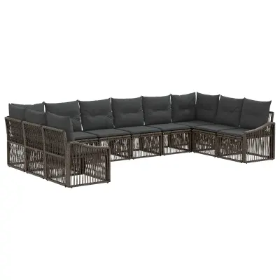 vidaXL Vrtna sedežna garnitura 10 pcs Siva poli ratan