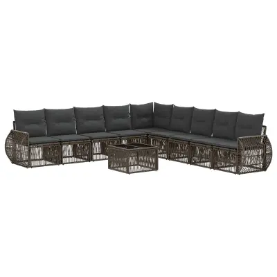 vidaXL Vrtna sedežna garnitura 10 pcs Siva in temno siva poli ratan